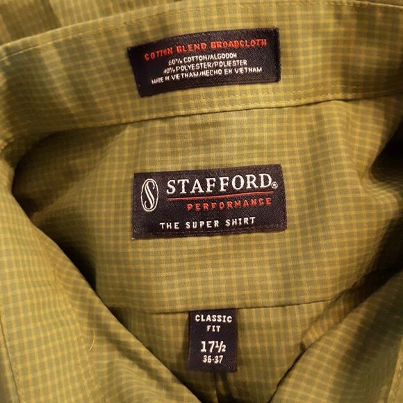 Stafford performance green plaid button up shirt - Picture 2 of 4